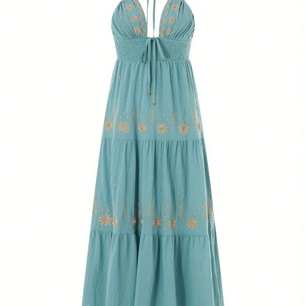 Blue Boho Women's Floral Maxi Beach Sundress - Picture 5 of 8